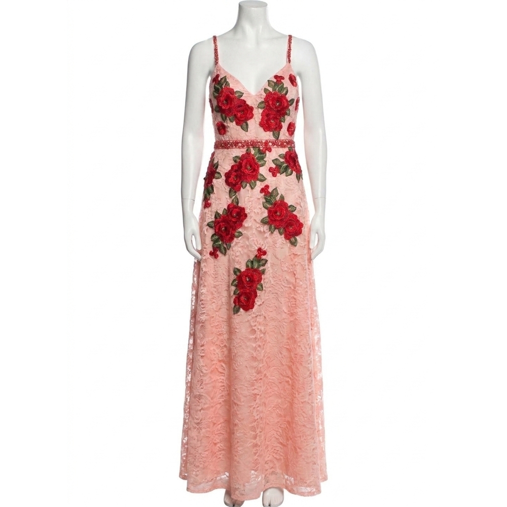 jovani peach lace dress Long Lace Prom Dress: Jovani D5009 Peach / 6
